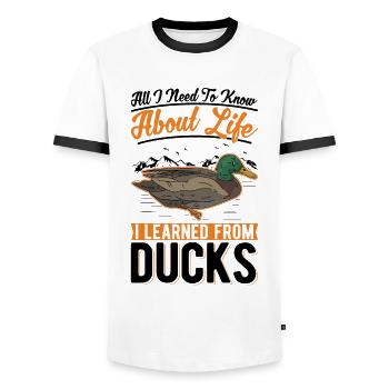 Ducks Duck Breeder Gift Duck - Men's Ringer Shirt - white/black - Front - AI Model Female 172 light (172cm) & AI Model Male 178 dark (178cm)