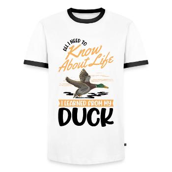 Duck gift duck breeder - Men's Ringer Shirt - white/black - Front - AI Model Female 172 light (172cm) & AI Model Male 178 dark (178cm)