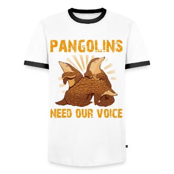Pangolins need our voice - Men's Ringer Shirt - white/black - Front - AI Model Female 172 light (172cm) & AI Model Male 178 dark (178cm)