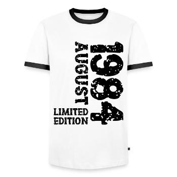 1984 August Limited Edition 39. Geburtstag Outfit - Männer Kontrast-T-Shirt - Weiß/Schwarz - Vorne - AI Model Female 172 light (172cm) & AI Model Male 178 dark (178cm)