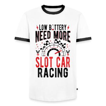 Low Battery Need More Slot Car Racing Idea - Men's Ringer Shirt - white/black - Front - AI Model Female 172 light (172cm) & AI Model Male 178 dark (178cm)