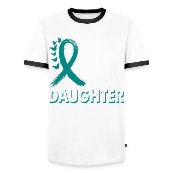 Wear teal for Enlightenment Month - Men's Ringer Shirt - white/black - Front - AI Model Female 172 light (172cm) & AI Model Male 178 dark (178cm)