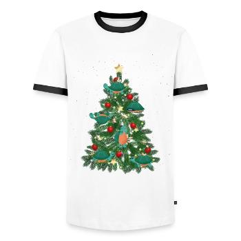 Sea Turtle Tortoise Christmas Tree - Men's Ringer Shirt - white/black - Front - AI Model Female 172 light (172cm) & AI Model Male 178 dark (178cm)