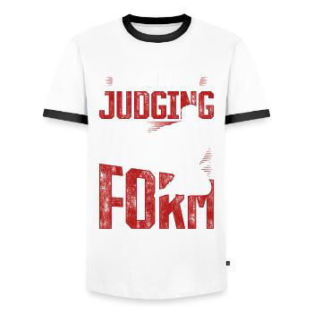 Tang so do shotokan en jugeant silencieusement votre forme - T-shirt contrasté Homme - blanc/noir - Devant - AI Model Female 172 light (172cm) & AI Model Male 178 dark (178cm)