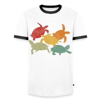 Sea Turtle Tortoise Retro Vintage - T-shirt contrasté Homme - blanc/noir - Devant - AI Model Female 172 light (172cm) & AI Model Male 178 dark (178cm)