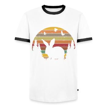 Kaninchen Retro Häschen Vintage Hase - Männer Kontrast-T-Shirt - Weiß/Schwarz - Vorne - AI Model Female 172 light (172cm) & AI Model Male 178 dark (178cm)