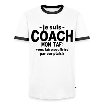Coach Humour Cadeau Sportif - T-shirt contrasté Homme - blanc/noir - Devant - AI Model Female 172 light (172cm) & AI Model Male 178 dark (178cm)