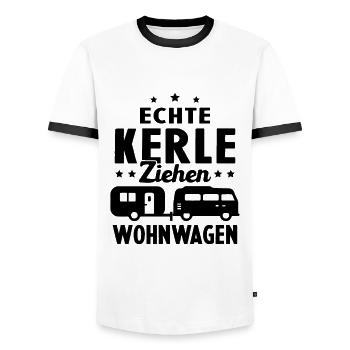 echte kerle ziehen wohnwagen - Männer Kontrast-T-Shirt - Weiß/Schwarz - Vorne - AI Model Female 172 light (172cm) & AI Model Male 178 dark (178cm)