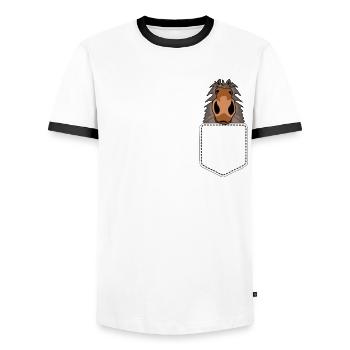 Shetland Pony Riding Shetland Pony Shetty - T-shirt contrasté Homme - blanc/noir - Devant - AI Model Female 172 light (172cm) & AI Model Male 178 dark (178cm)