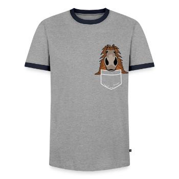 Shetlandpony Hemdtasche Shetty - Männer Kontrast-T-Shirt - Grau/Navy  - Vorne - AI Model Female 172 light (172cm) & AI Model Male 178 light (178cm)