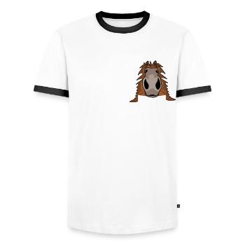 Shetlandpony Hemdtasche Shetty - Männer Kontrast-T-Shirt - Weiß/Schwarz - Vorne - AI Model Female 172 light (172cm) & AI Model Male 178 dark (178cm)