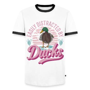 Ducks Gift Duck Breeders - Men's Ringer Shirt - white/black - Front - AI Model Female 172 light (172cm) & AI Model Male 178 dark (178cm)