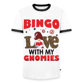 Bingo Love With My Gnomies Leo Bingo - Men's Ringer Shirt - white/black - Front - AI Model Female 172 light (172cm) & AI Model Male 178 dark (178cm)