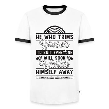 He Who Trims Himself To Woodworker Wood Carver - Men's Ringer Shirt - white/black - Front - AI Model Female 172 light (172cm) & AI Model Male 178 dark (178cm)
