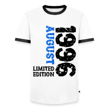1996 August Limited Edition 27. Geburtstag Outfit - Männer Kontrast-T-Shirt - Weiß/Schwarz - Vorne - AI Model Female 172 light (172cm) & AI Model Male 178 dark (178cm)