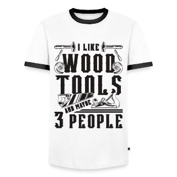 I Like Wood Tools And Woodsman Logger Wood Carver - Männer Kontrast-T-Shirt - Weiß/Schwarz - Vorne - AI Model Female 172 light (172cm) & AI Model Male 178 dark (178cm)