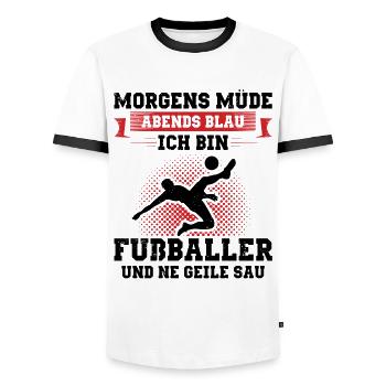Fußball Morgens Müde Abends Blau Ich Bin Fußballer - Männer Kontrast-T-Shirt - Weiß/Schwarz - Vorne - AI Model Female 172 light (172cm) & AI Model Male 178 dark (178cm)