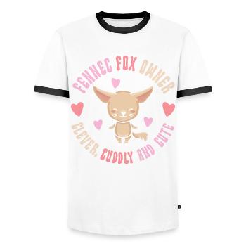 Fennec Fox Propriétaire Clever Cuddly mignon - T-shirt contrasté Homme - blanc/noir - Devant - AI Model Female 172 light (172cm) & AI Model Male 178 dark (178cm)