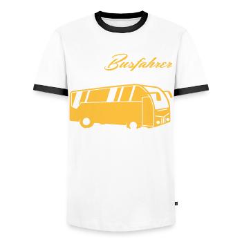 Busfahrer Bus Linienbus - Männer Kontrast-T-Shirt - Weiß/Schwarz - Vorne - AI Model Female 172 light (172cm) & AI Model Male 178 dark (178cm)