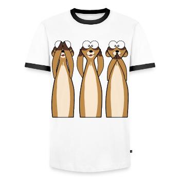 Erdmännchen statt 3 Affen - Männer Kontrast-T-Shirt - Weiß/Schwarz - Vorne - AI Model Female 172 light (172cm) & AI Model Male 178 dark (178cm)