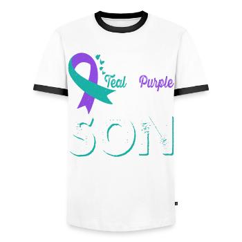 Portez du sarcelle et du violet pour la sensibilisation - T-shirt contrasté Homme - blanc/noir - Devant - AI Model Female 172 light (172cm) & AI Model Male 178 dark (178cm)
