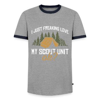 Cub Scout Design Für Einen Pfadfinderführer Und - Men's Ringer Shirt - grey/navy  - Front - AI Model Female 172 light (172cm) & AI Model Male 178 light (178cm)