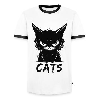 Cats Niedliches Genervtes Katzengesicht - Männer Kontrast-T-Shirt - Weiß/Schwarz - Vorne - AI Model Female 172 light (172cm) & AI Model Male 178 dark (178cm)