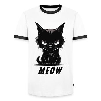 MEOW Cute Annoyed Cat Face - Men's Ringer Shirt - white/black - Front - AI Model Female 172 light (172cm) & AI Model Male 178 dark (178cm)
