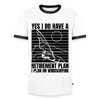 Yes I Do Have A Retirement Surfing Windsurfing - Men's Ringer Shirt - white/black - Front - AI Model Female 172 light (172cm) & AI Model Male 178 dark (178cm)