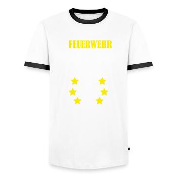 Jugendfeuerwehr Reim Feuerwehr - Männer Kontrast-T-Shirt - Weiß/Schwarz - Vorne - AI Model Female 172 light (172cm) & AI Model Male 178 dark (178cm)
