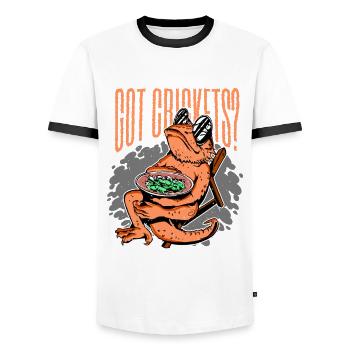 Bartagamen Got Crickets? - Männer Kontrast-T-Shirt - Weiß/Schwarz - Vorne - AI Model Female 172 light (172cm) & AI Model Male 178 dark (178cm)