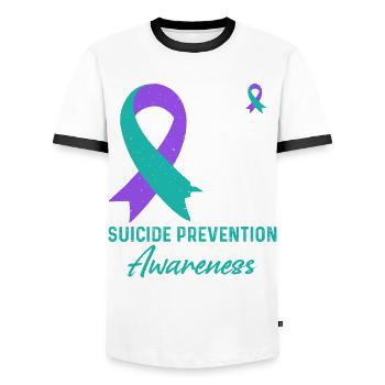 Suicide Prenvention Awareness Suizidprävention - Men's Ringer Shirt - white/black - Front - AI Model Female 172 light (172cm) & AI Model Male 178 dark (178cm)