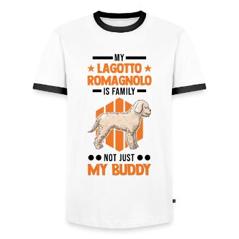 Lagotto Romagnolo Familie Wasserhund - Männer Kontrast-T-Shirt - Weiß/Schwarz - Vorne - AI Model Female 172 light (172cm) & AI Model Male 178 dark (178cm)