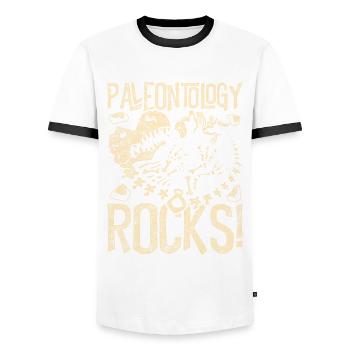 Paléontologie Rocks Paléontologie Paléontologue - T-shirt contrasté Homme - blanc/noir - Devant - AI Model Female 172 light (172cm) & AI Model Male 178 dark (178cm)