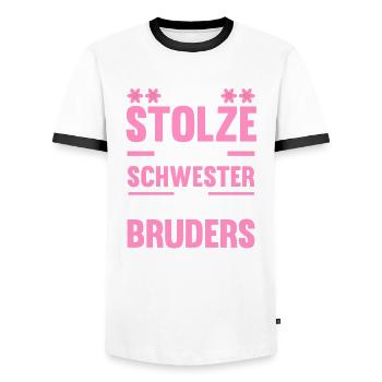 Familienmotiv Schwester - Männer Kontrast-T-Shirt - Weiß/Schwarz - Vorne - AI Model Female 172 light (172cm) & AI Model Male 178 dark (178cm)