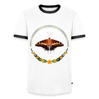 Butterfly Spotted Joker Flowers - Men's Ringer Shirt - white/black - Front - AI Model Female 172 light (172cm) & AI Model Male 178 dark (178cm)