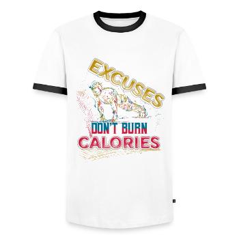 Excuses, Brûlure, Pas de calories, Personnel - T-shirt contrasté Homme - blanc/noir - Devant - AI Model Female 172 light (172cm) & AI Model Male 178 dark (178cm)