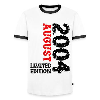 2004 August Limited Edition 19. Geburtstag Outfit - Männer Kontrast-T-Shirt - Weiß/Schwarz - Vorne - AI Model Female 172 light (172cm) & AI Model Male 178 dark (178cm)