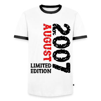 2007 August Limited Edition 16. Geburtstag Outfit - Männer Kontrast-T-Shirt - Weiß/Schwarz - Vorne - AI Model Female 172 light (172cm) & AI Model Male 178 dark (178cm)
