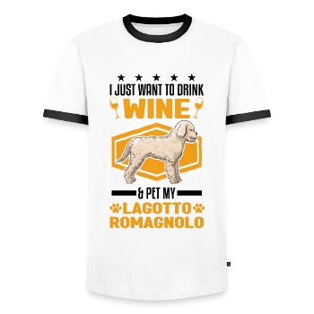 Lagotto Romagnolo et vin - T-shirt contrasté Homme - blanc/noir - Devant - AI Model Female 172 light (172cm) & AI Model Male 178 dark (178cm)