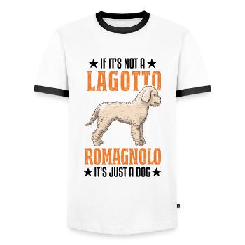 Lagotto Romagnolo Wasserhund - Männer Kontrast-T-Shirt - Weiß/Schwarz - Vorne - AI Model Female 172 light (172cm) & AI Model Male 178 dark (178cm)