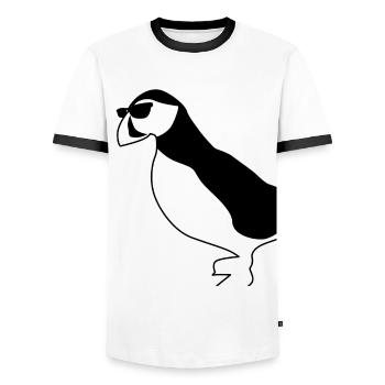 Puffin with sunglasses puffins - Men's Ringer Shirt - white/black - Front - AI Model Female 172 light (172cm) & AI Model Male 178 dark (178cm)