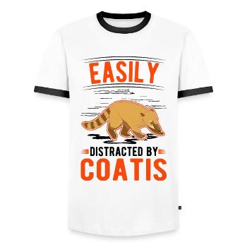 Easily distracted by Coatis Nasenbär - Men's Ringer Shirt - white/black - Front - AI Model Female 172 light (172cm) & AI Model Male 178 dark (178cm)