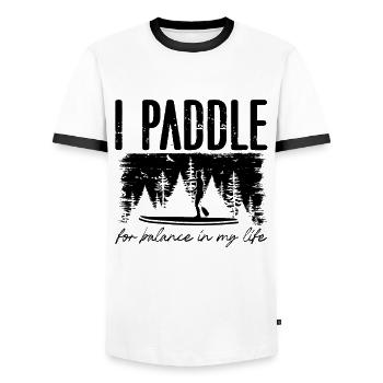 I Paddle For Balance Paddleboard Paddle Boarder - Männer Kontrast-T-Shirt - Weiß/Schwarz - Vorne - AI Model Female 172 light (172cm) & AI Model Male 178 dark (178cm)