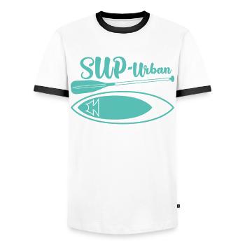 Sports nautiques de pagayage debout - T-shirt contrasté Homme - blanc/noir - Devant - AI Model Female 172 light (172cm) & AI Model Male 178 dark (178cm)