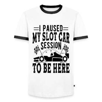 J’ai mis en pause ma session de voiture à sous pour être ici Idée cadeau - T-shirt contrasté Homme - blanc/noir - Devant - AI Model Female 172 light (172cm) & AI Model Male 178 dark (178cm)