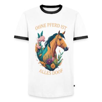 Pferde Sprüche Ohne Pferd ist alles doof - Männer Kontrast-T-Shirt - Weiß/Schwarz - Vorne - AI Model Female 172 light (172cm) & AI Model Male 178 dark (178cm)