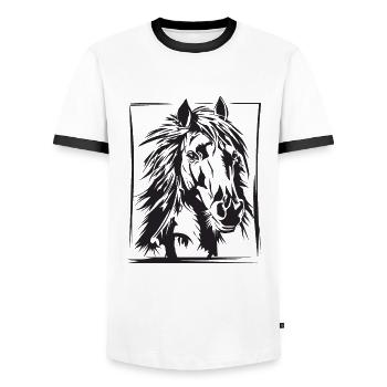 Pferd, Reiten, Dressur, Zeichnung Geschenk - Männer Kontrast-T-Shirt - Weiß/Schwarz - Vorne - AI Model Female 172 light (172cm) & AI Model Male 178 dark (178cm)