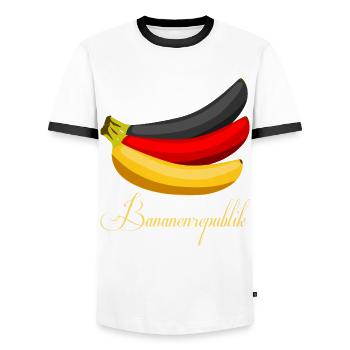 Bananen Bananenrepublik Banane - Männer Kontrast-T-Shirt - Weiß/Schwarz - Vorne - AI Model Female 172 light (172cm) & AI Model Male 178 dark (178cm)