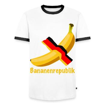 Bananenrepublik deutsche Flagge - Männer Kontrast-T-Shirt - Weiß/Schwarz - Vorne - AI Model Female 172 light (172cm) & AI Model Male 178 dark (178cm)